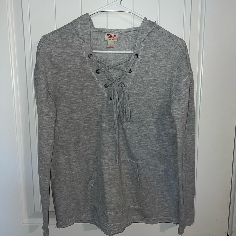 Mossimo Supply Co. Heather Gray Lace-Up Sweatshirt
